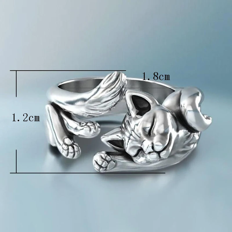 

2021 New Individuality Vintage Silver Colour Cat Shape Metal Rings for Women Girls Party Jewelry Opening Adjustable Finger Ring