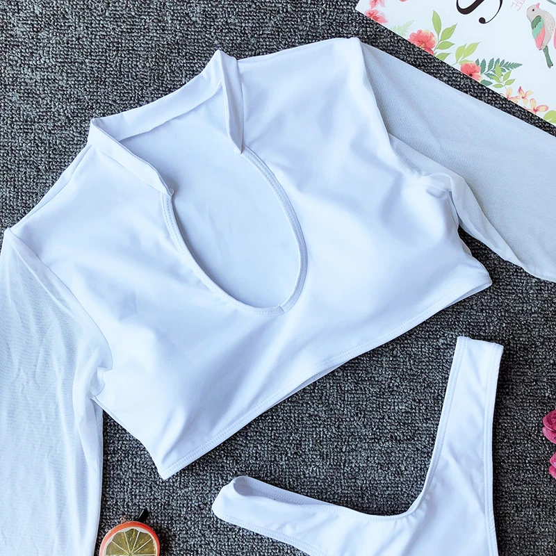 Сетчатый укороченный топ с длинным рукавом и v образным вырезом бикини высокой