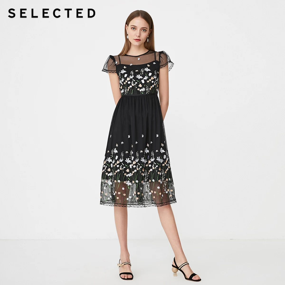 Выбранные лето Slim Fit кружевное платье с принтом и Обёрточная бумага Ширина плеч