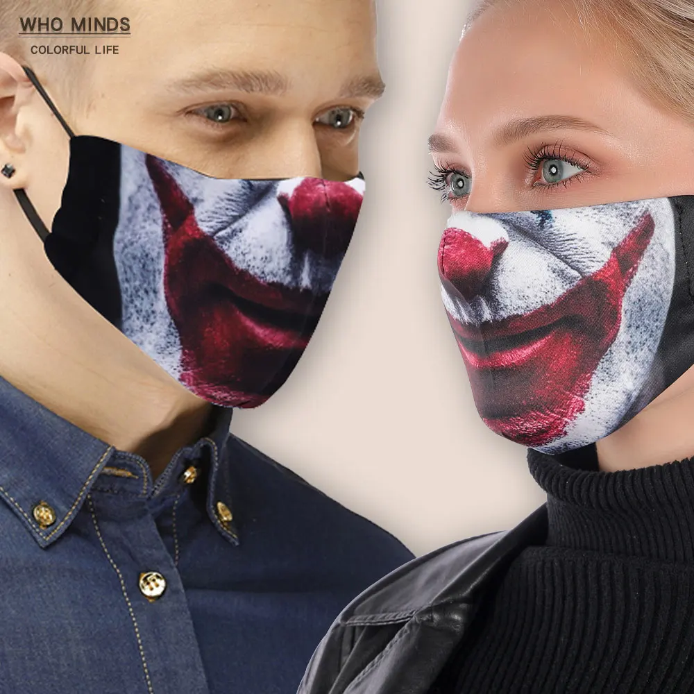 

Couple Funny Joker Adjustable Straps Stylish Reusable Mouth Mask For face Mask With Filter PM2.5 Anti Dust Flu Washable Mask