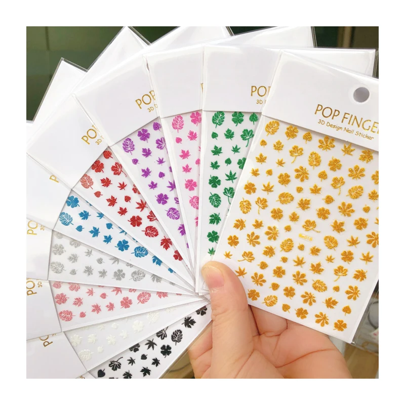 

10PCS New Year Leaf Black and White Gold and Silver Nail Stickers 3D Art Adhesive Slider Nail Art Decoration Applique Nail Stick