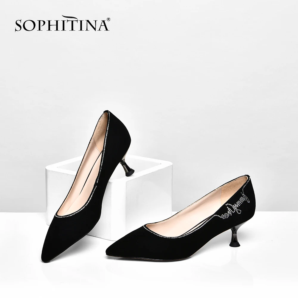 Женские туфли лодочки на низком каблуке SOPHITINA натуральная кожа заостренный носок