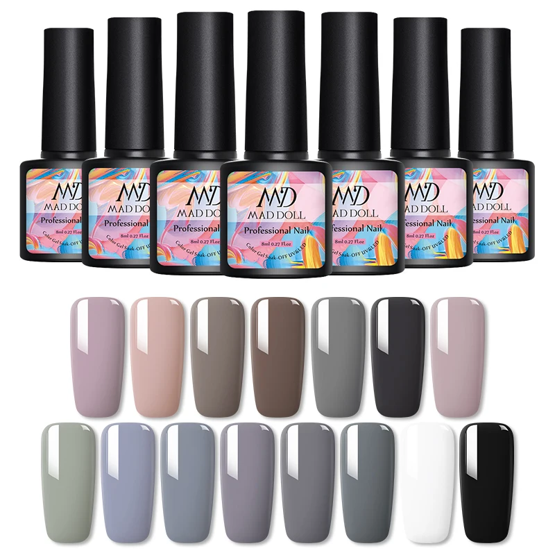 MAD DOLL 8 мл серая серия Цветной Гель-лак карамель отмачиваемый УФ-гель Светодиодная