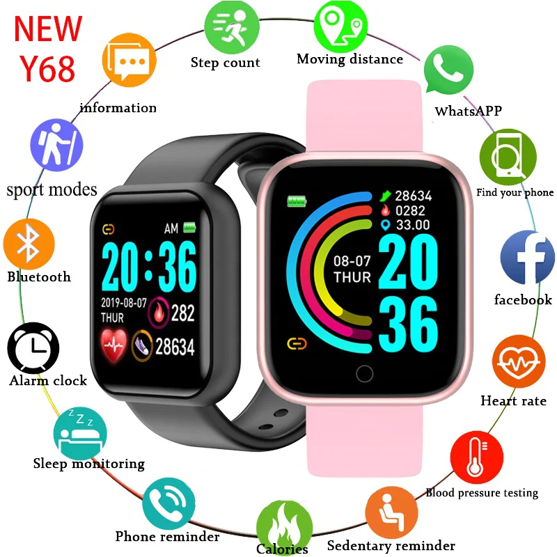 

Y68/D20 Men Women Smart Watch Sport Smart Bracelet wish Heart Rate Blood Pressure Monitor Fitness Tracker Smartwatch