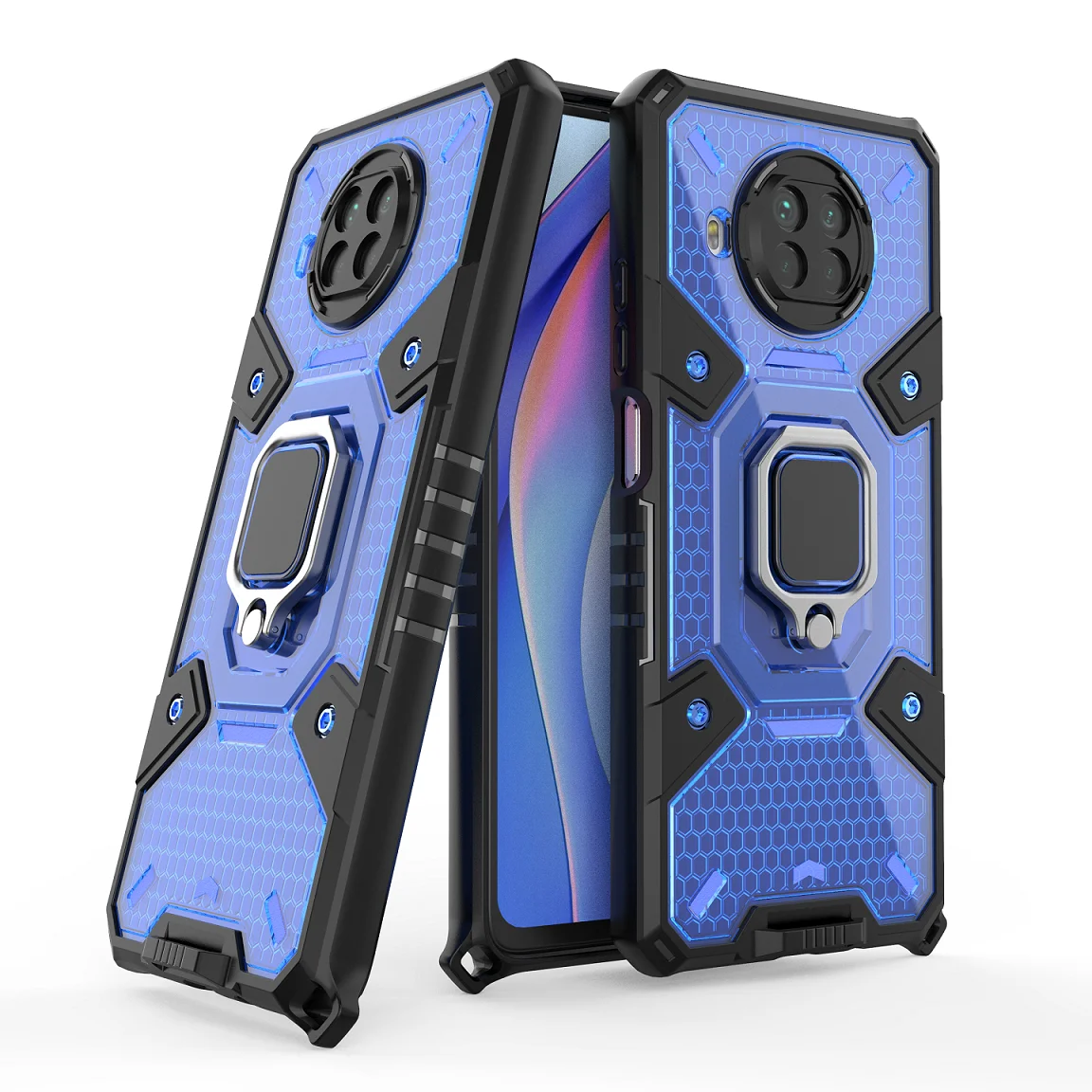 

Luxury shockproof Armor With Ring Bracket Transparent honeycomb Phone Case For Xiaomi MI Note 10S 10T 11 11X Lite Ultra Pro Case