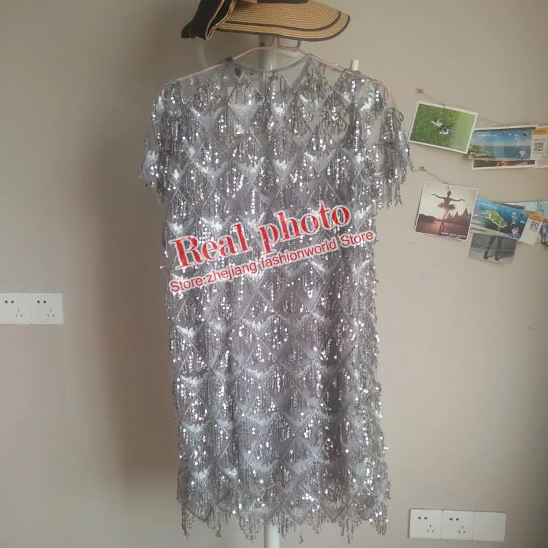 QZ901 Новая Европейская мода Sequines tassels Deco платье с короткими рукавами корейские шикарные платья из пайеток