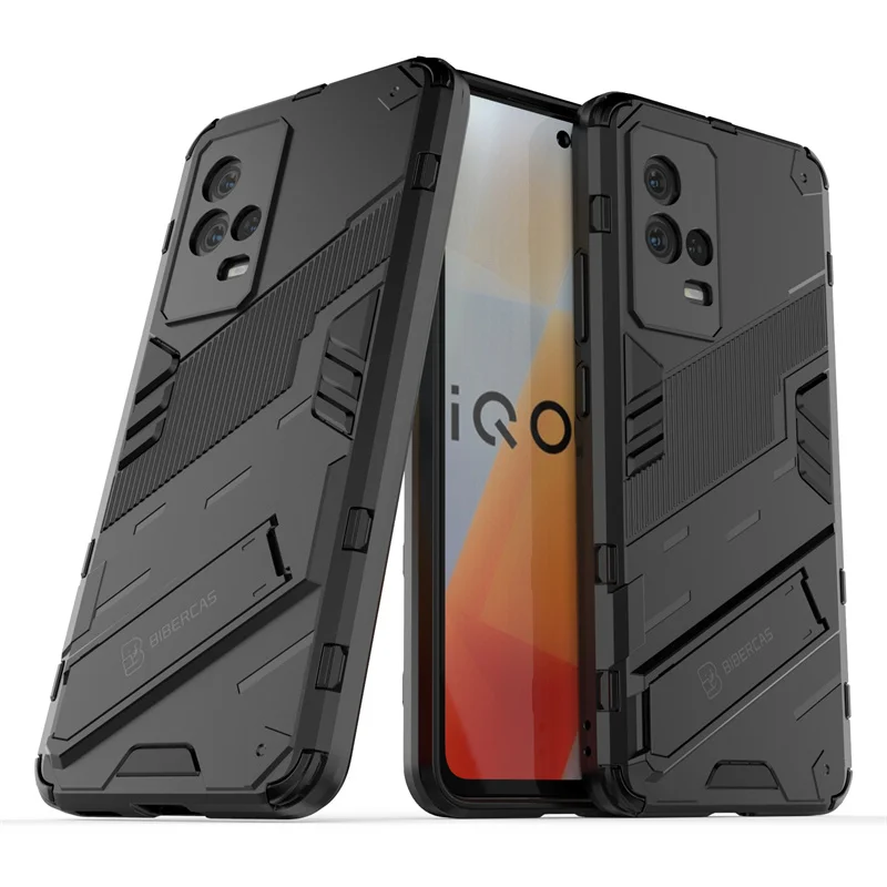 For Vivo iQOO 8 Case Punk Stlye Hard Rubber Armor Bracket Cover For iQOO 8 Case for iQOO 8 7 Neo5 Z3 V21 V21E X70 X60 Pro Plus