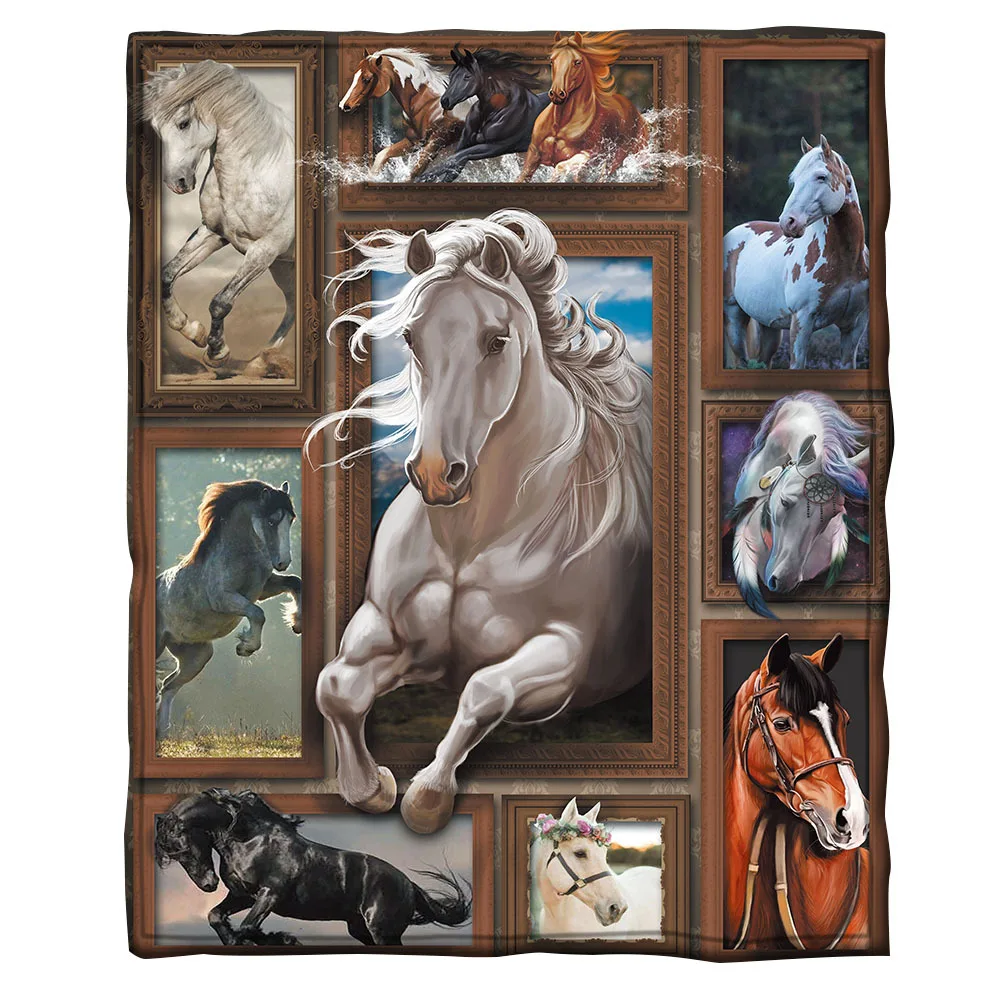 

White Horse 3d printed fleece blanket for Beds Hiking Picnic Thick Fashionable Bedspread Sherpa Throw Blanket Drop shipping 01