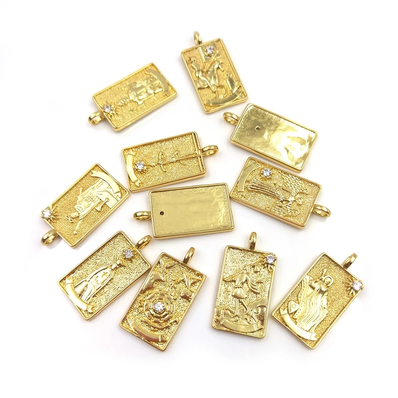 5pcs Vintage זהב מצופה טארוט קיסרית קוסם תליון ירח פליז זירקון מבריק טוב מזל קמע עבור שרשרת תכשיטים