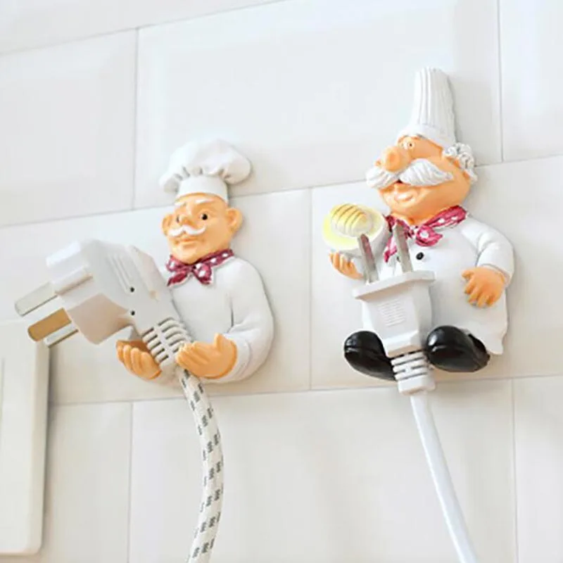 

Power Line Storage Rack Cartoon power cord storage rack chef plug hook strong adhesive hook creative plug finishing bracket