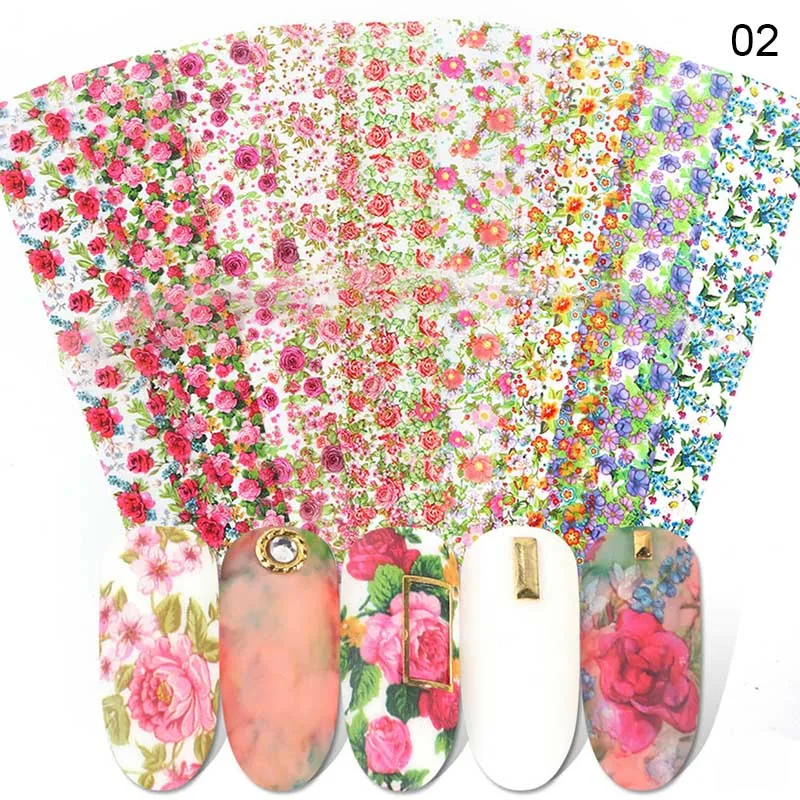 Pattern 2 10 шт. наклейки-лак для ногтей смешанный цветок розы переводная Фольга для ногтей Переводные Слайдеры для дизайна ногтей дизайн маникюра - Цвет: Pattern 2