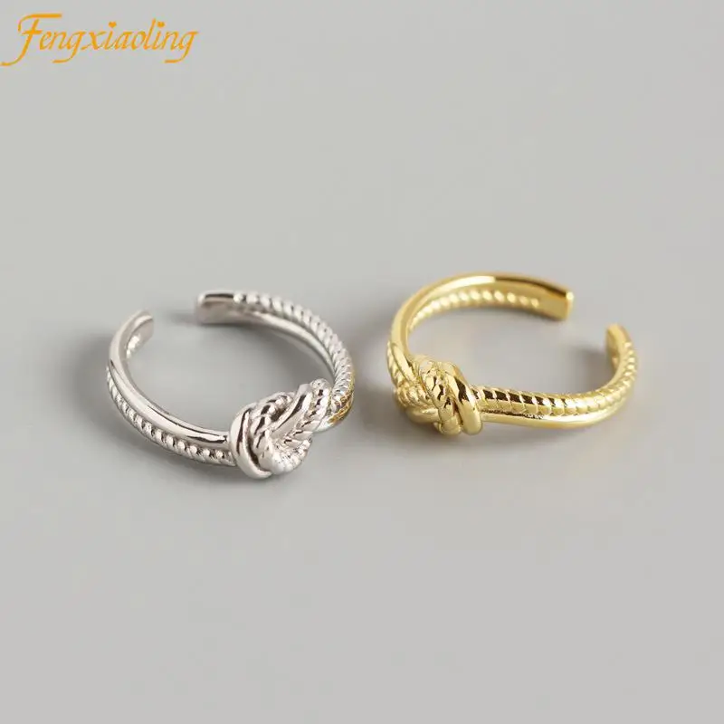 

Real 925 Sterling Silver Rings For Women Vintage Gold Color INS Winding Knot Engagement Rings Silver 925 Jewelry Anillos Mujer