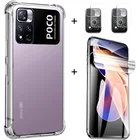 Poco M4 Pro Чехол Poco X3 Pr чехол прозрачный чехол+гидрогелевая пленка+камера,Мягкая ТПУ противоударный Задняя защитная чехлы Xiaomi Poco X3 Pro NFC PocoX3 PocoF3 Case Pocophone Pocom4 Силиконовые Чехол Поко Ф3 x3 нфс