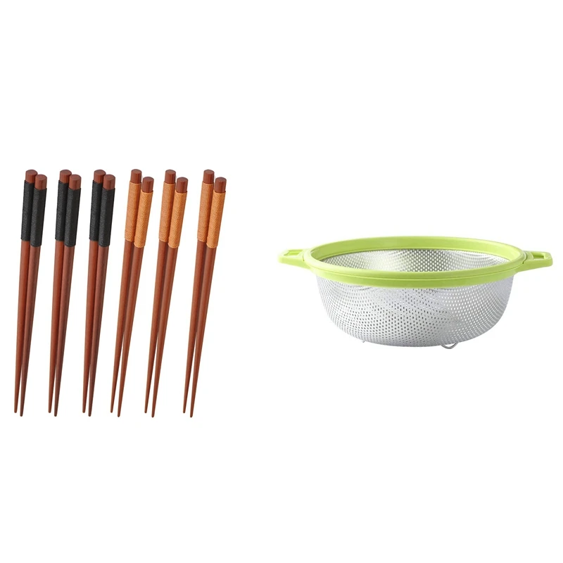 

6Pairs Wood Chopsticks,Reusable Chop Sticks Dishwasher Safe With Colander And Handle And Legs Large Green Strainer