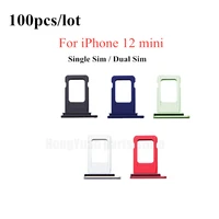 100pcslot dual single sim card tray holder for iphone 12 mini sim card slot reader socket adapter with waterproof rubber ring