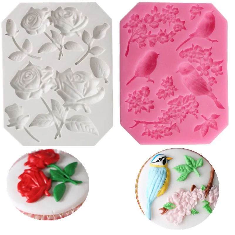 New Rose Treetop Bird Shape Fondant Silicone Mold Chocolate Mold DIY Cake Baking Decoration Mold