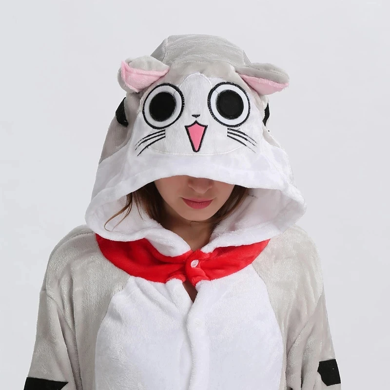 New Unisex Adult Cat Onesie Pajamas Halloween Women's Animal One Piece Costume Cosplay Homewear Sleepwear Jumpsuit for Women Men