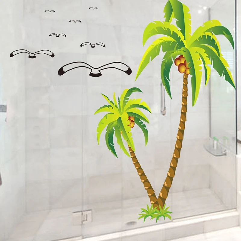 

Coconut Palm Tree Sticker Tropical Beach Wall Decal Living Room Backdrop Sticker