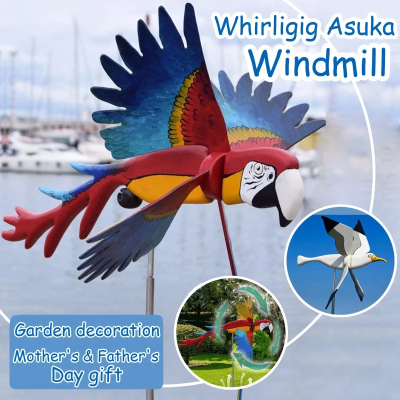 

Garden Decoration Whirligig Asuka Series Parrots Windmill Flying Bird Wind Spinner Garden Backyard Lawn Creative Ornament