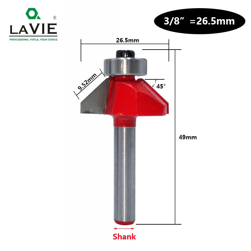 26.5mm LAVIE 1 шт. 6 мм 6,35 мм хвостовик 45 градусов Фаска фрезы для формирования кромок скоса деревообрабатывающие фрезы для дерева MC01130 - Длина режущей кромки: 26.5mm