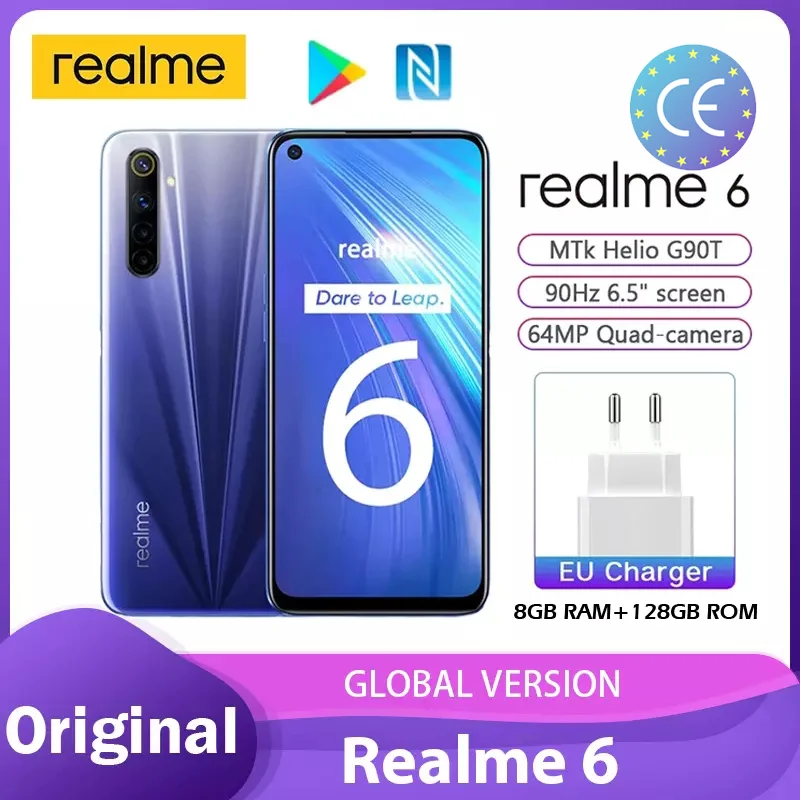 Realme 6 Play Store NFC 4 Гб 128 ГБ глобальная версия Helio G90T 5 &quot90 Гц Дисплей 30 Вт мгновенная