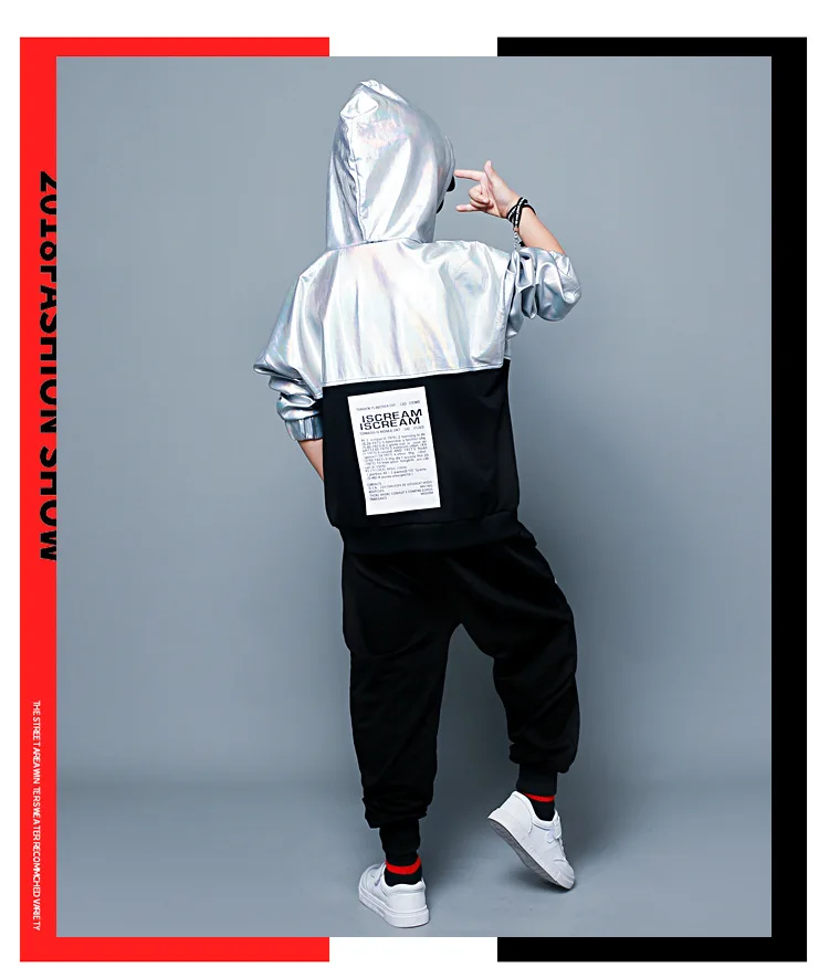 Комплект одежды для мальчиков в стиле хип-хоп; сезон весна-осень; блестящая Спортивная одежда для детей; танцевальный костюм; Модная одежда для студентов; уличная одежда; P198