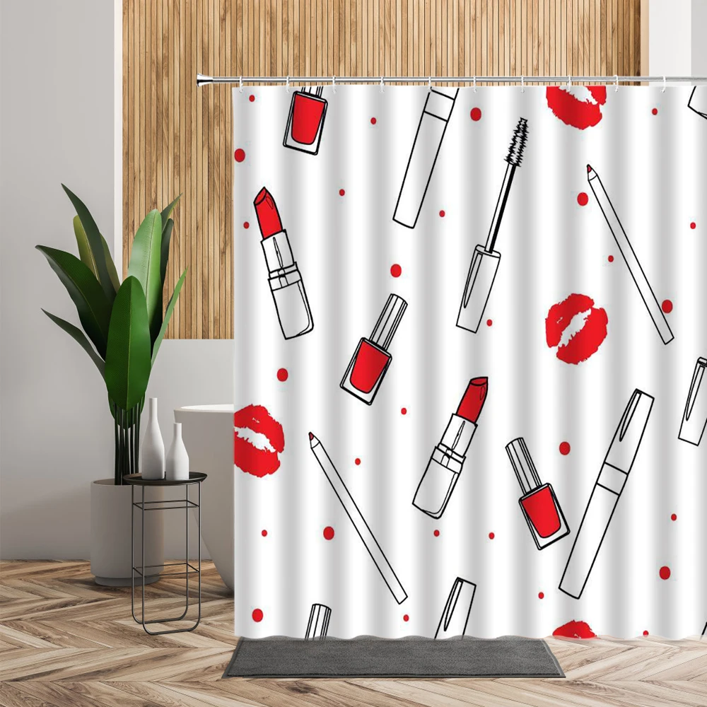 American Style Shower Curtain Red Lip Bathroom Bath Decor 3D Originality Waterproof Printed Fabric Girl Living Room Curtains Set |