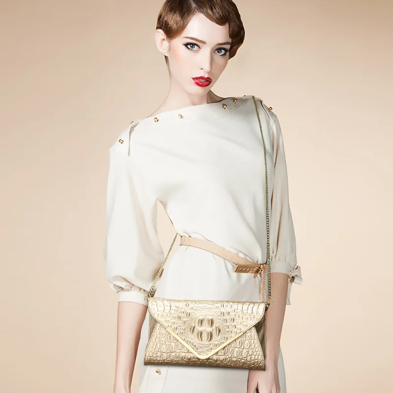 

Fashionable Evening Clutch Bag With White Alligator Print 100% Leather Lady's Cross-Body Bag