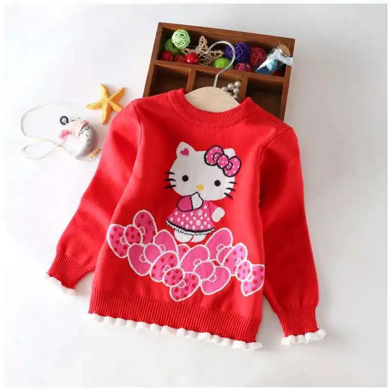 Детский свитер с принтом Hello Kitty Красный милый пуловер для маленьких девочек