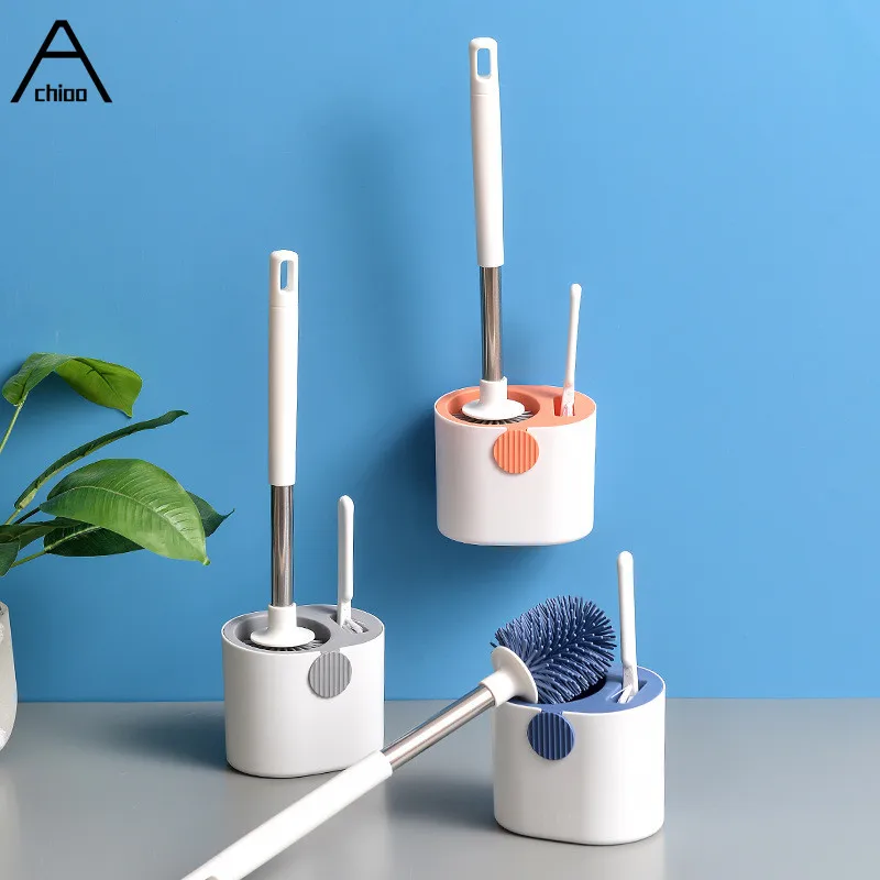 

Toilet Brush 2 Pieces Cleaning Brush Set Bathroom Corner Clean Tool Wall Mounted Soft Silicone Head Brush Cleaner Wc Accessories