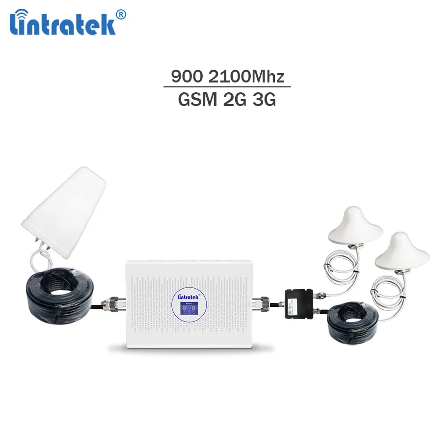 Lintratek GSM усилитель сигнала 3g повторитель 900 2100 AGC 70dB двухдиапазонный Ampli 2G
