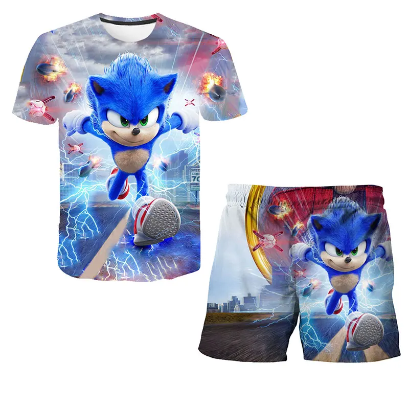 

Summer Boys Girls Clothes Mario Super Sonic 3DT Cartoon Print Shirt Funny 2021 newLeisure boutique summer suit for 4-14 years ol