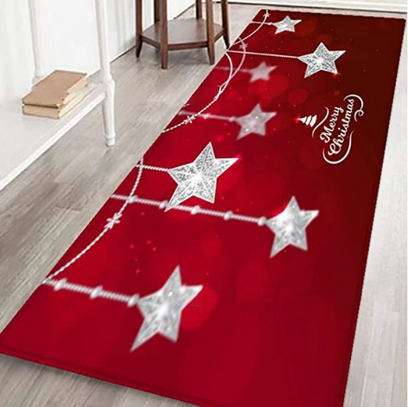

Absorbent Kitchen Mat Soft Flannel Long Strip Bedroom Carpet Anti-slip Bath Mat Christmas Print Entrance Doormat Home Decor