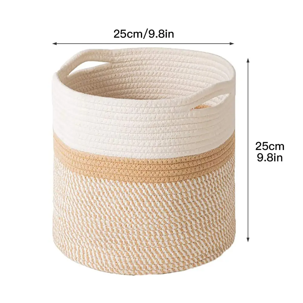

Woven Cotton Rope Storage Basket Durable Round Shape Daily Use For Office/Home/Nursery Simple Design Organizer Baskets