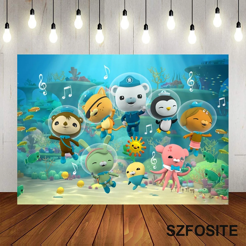 

Cartoon Undersea World Octopus Boy Buck Adventure Backdrop Children Birthday Party Decorative Vinyl Photography Photo Background