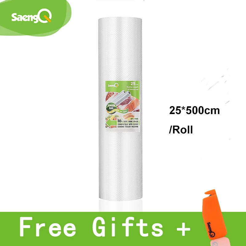 25cm SaengQ вакуумные пакеты для пищевых продуктов, вакуумный упаковщик, пищевая свежесть, длительное хранение 12+ 15+ 20+ 25+ 30 см* 500 см, 5 рулонов/партия, пакеты для вакуумного упаковщика - Цвет: 25cm