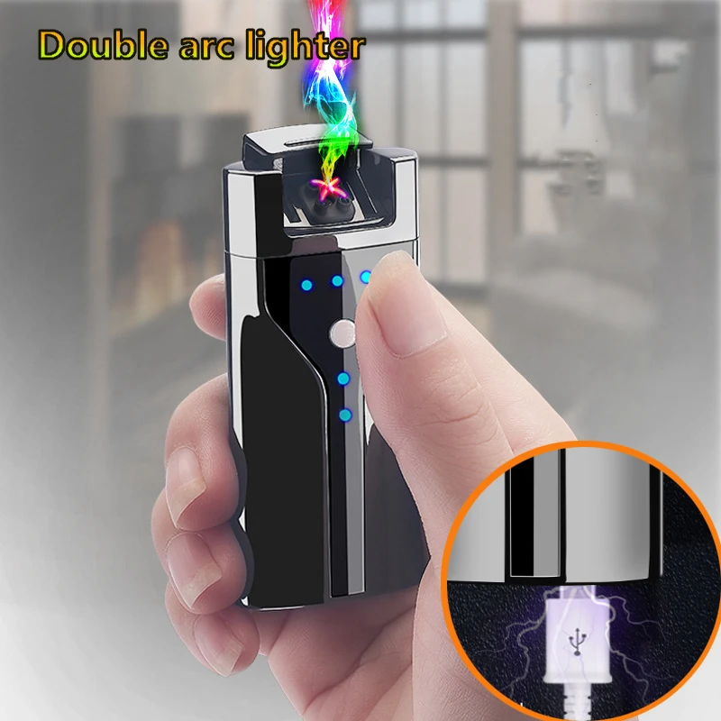 Светодиодный дисплей двойная дуга Зажигалка USB Электронные Зажигалки