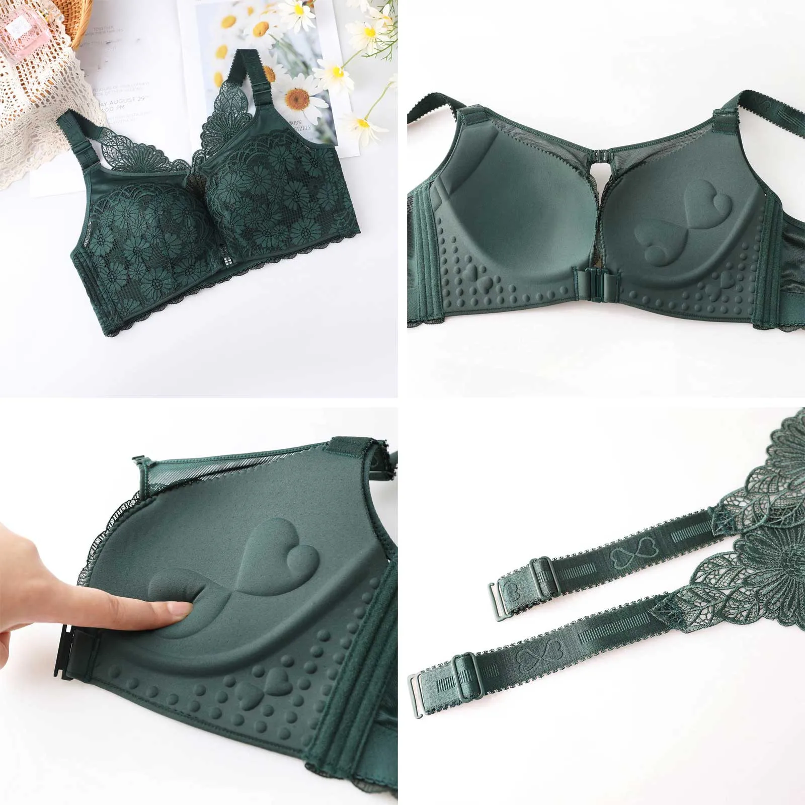 

Women's Front Closure Extra-Elastic Large Shaping Posture Lift Bras upgrade lace cute ladies tank bra soft breathable bra #4