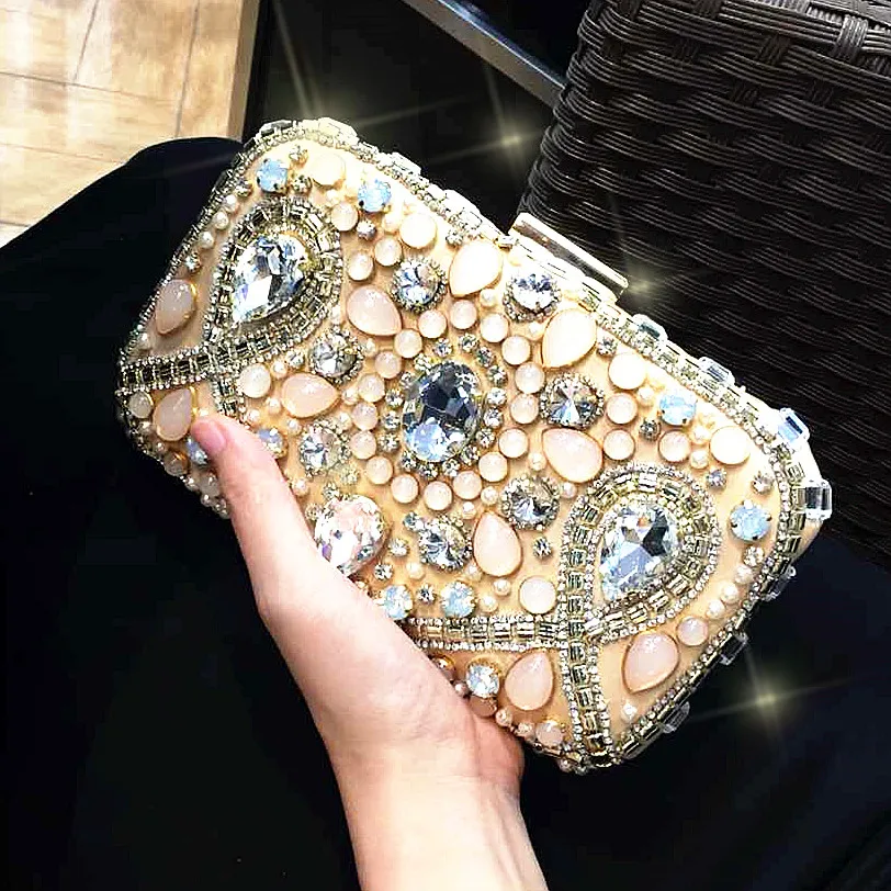 

Design Women Evening Bags Handmade Beaded Diamonds Soft Shell Design Day Clutches For Wedding/Party/Dinner Purse