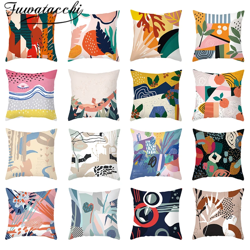 

Fuwatacchi Abstract Tropical Plants Cushion Cover Artistic Palm Leaves Pillowcases for Home Sofa Decorative Pillow Cover 45x45cm