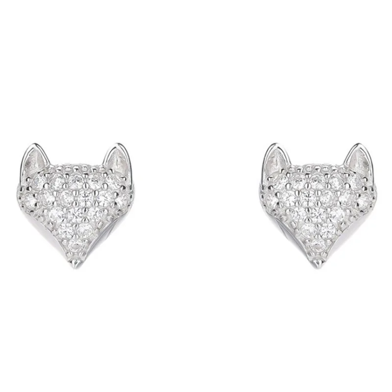 

SODROV Cute Little Fox Earrings with Diamonds Silver 925 Jewelry Womens Earrings Silver Stud Earrings for Women