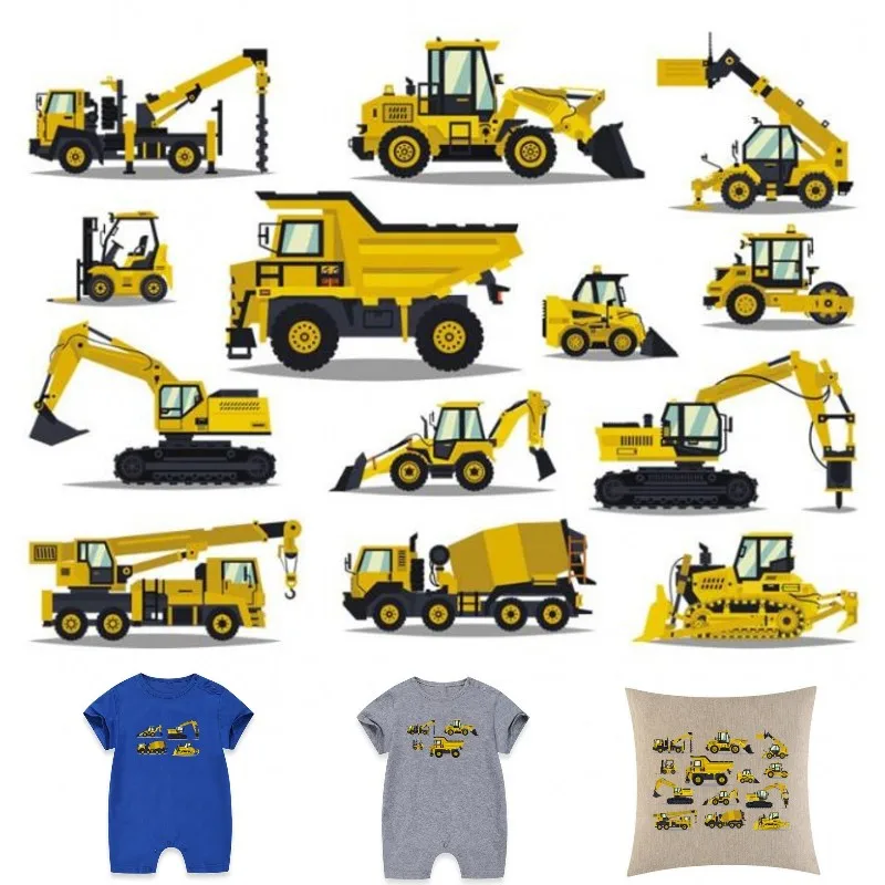 

1 Set Engineering Vehicle Car Iron On Patches For DIY Heat Transfer Clothes T-Shirt Thermal Stickers Decoration Printing