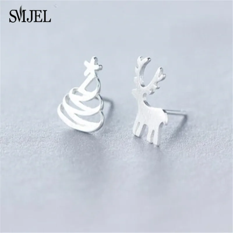 deer snowflake SMJEL Новое поступление богемные маленькие крошечные серьги-гвоздики с перьями для женщин очаровательный лист серьги oorbellen Brincos свадебные подарки - Окраска металла: deer snowflake