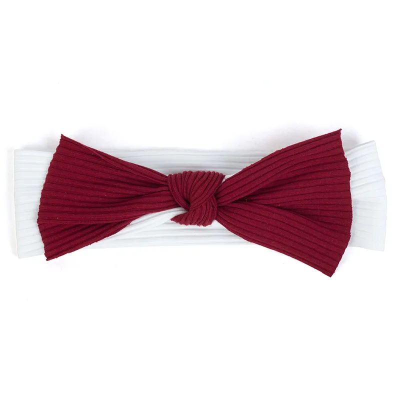 Wine red White Geebro для новорожденных из хлопка на подкладке для маленьких мальчиков и девочек в рубчик и повязка на голову для детей, подарок для ребенка, мягкая эластичная бантом головной убор-лента для волос аксессуары - Цвет: Wine red White