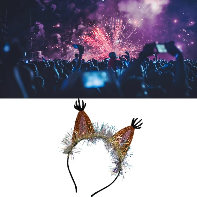 

Shinning Squirrel Ear Shape Headband Festival Hair Hoop Xmas Performance Headpiece Halloween Party Costume Prop Unisex