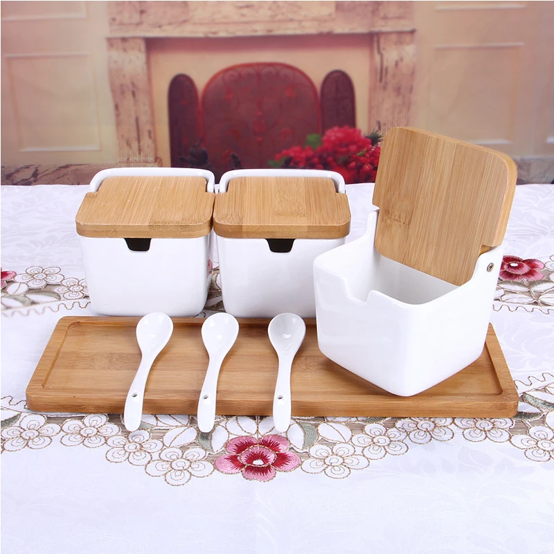 Простая домашняя посуда кухонные керамические приправы коробки соль флип