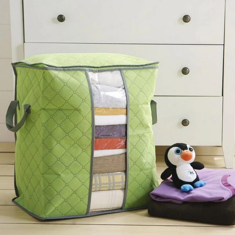 

45*30*50cm Thickened Non-woven Clothing Storage Bag Colored Bamboo Charcoal Luggage Bag High Capacity Wardrobe Storage Supplies