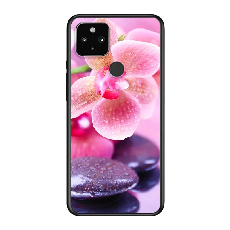 

Orchid Flowers Colorful Soft TPU Silicone Black Cover For Google Pixel 5 4A 5G 4 XL Phone Case