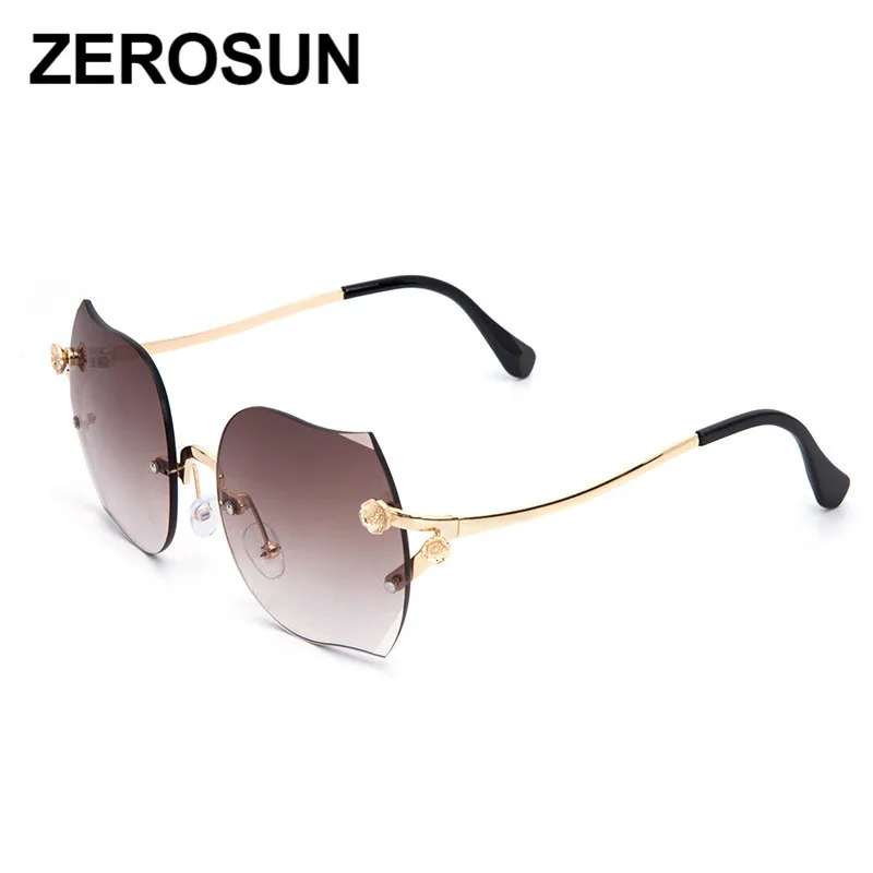 Zerosun без оправы солнцезащитные очки для женщин модные градиентные с двойными