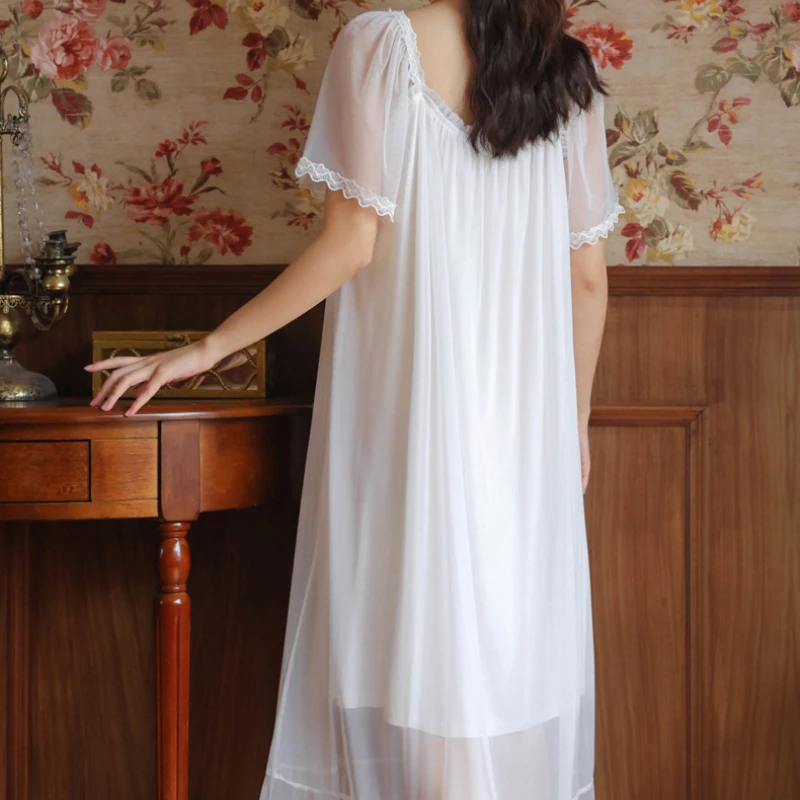 

Fairy Mesh Night Dress Women Lace Sleepwear Girl Loungewear Princess Peignoir Ladies Nightie Vintage Kawaii Nightgown Nightdress